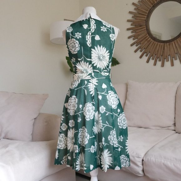 Vintage Jan Sue Of California Green Floral 1950s Collared Dress - Picture 4 of 10